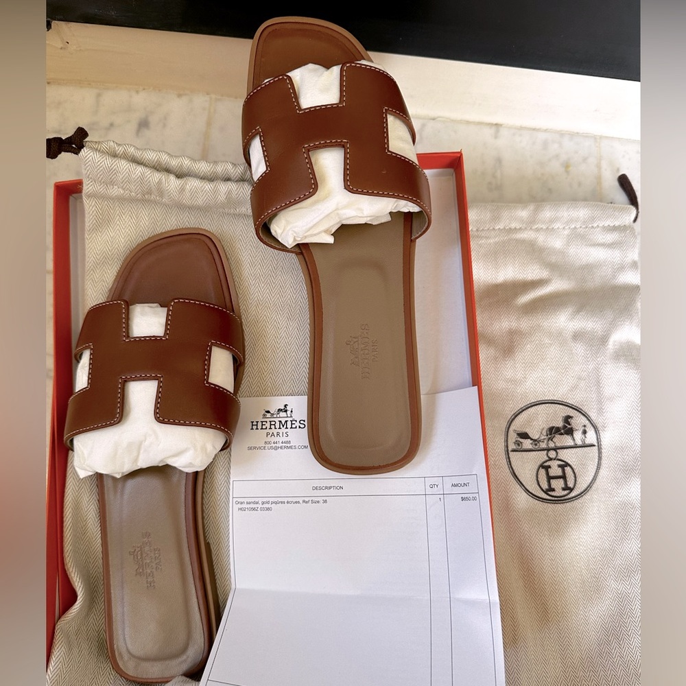 Authentic Hermes Oran leather Sandals